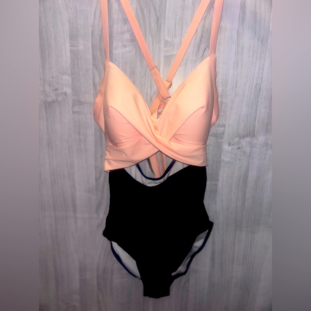 Peach and Black Women's One Piece Swimsuit